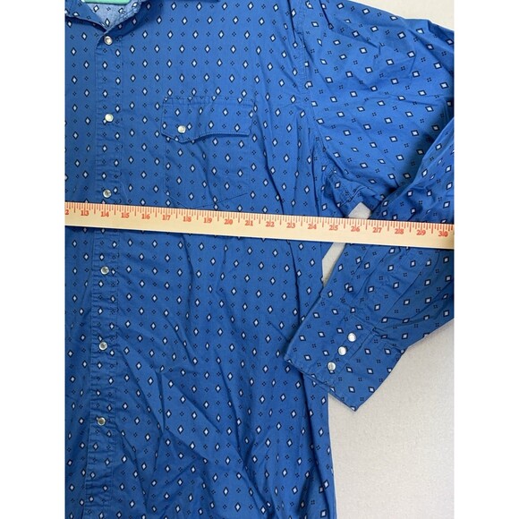 Wrangler Shirt Men 2XL Blue Diamond Geometric Pearl Snap Wrancher Cowboy Ranch - Picture 4 of 6